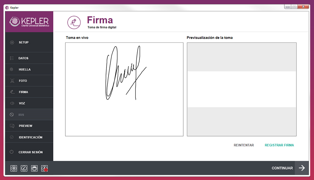 pantalla toma de firma kepler biometría firma digital